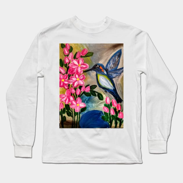 hummingbird feeding on some nectar Long Sleeve T-Shirt by kkartwork